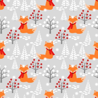 Behang Vossen in sjaals en witte bomen
