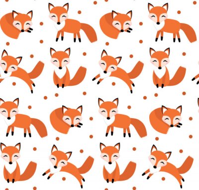 Behang Vossen in verschillende standen en rode stippen