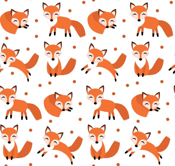 Behang Vossen in verschillende standen en rode stippen