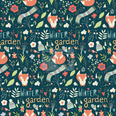 Behang Vossenmutsen en sjaals op een donkere achtergrond