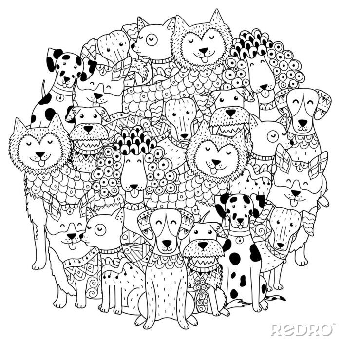 Behang Vrolijke afbeeldingen met honden van verschillende rassen