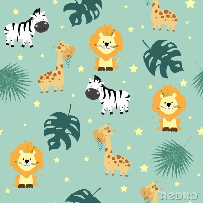 Behang Vrolijke safaridieren voor kinderen