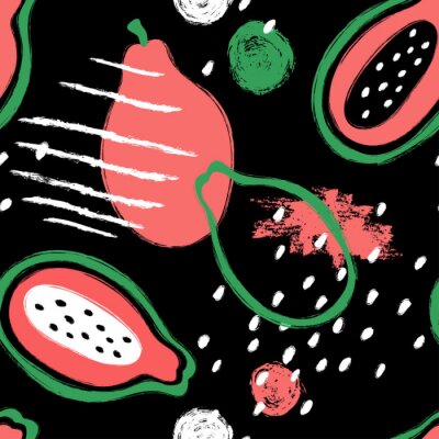 Behang Vruchten in abstracte kleuren op een zwarte achtergrond