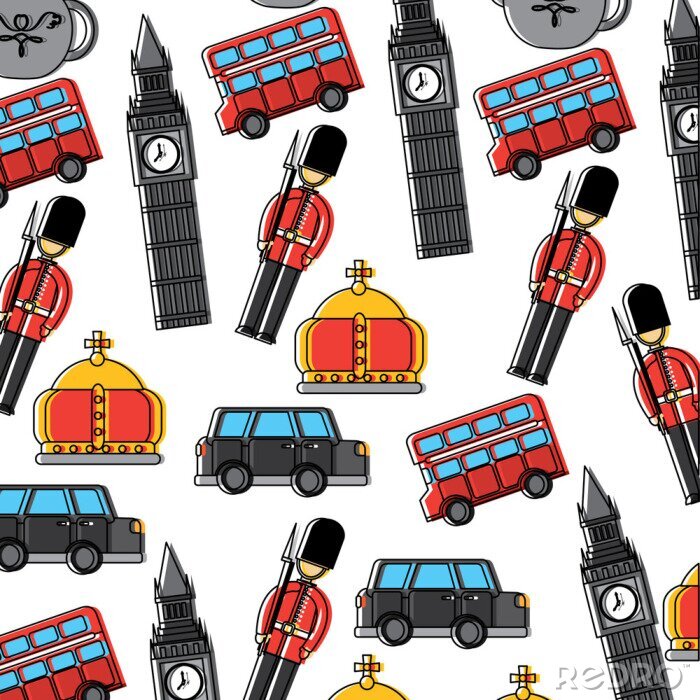Behang wacht de grote van de het koninkrijkspatroon van Londen van het dekdekking van bus dubbeldekker illustratie vectorontwerp
