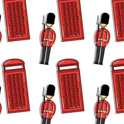 Behang wacht en telefooncabine london united kingdom pattern image vector illustrationd design