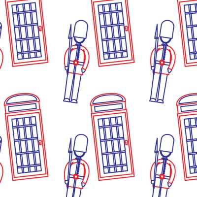 Behang wacht en telefooncel london verenigd koninkrijk patroon afbeelding vector illustrationd ontwerp blauwe rode lijn