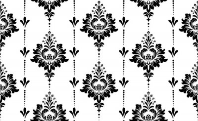 Behang Wallpaper in the style of Baroque. Seamless vector background. White and black floral ornament. Graphic pattern for fabric, wallpaper, packaging. Ornate Damask flower ornament