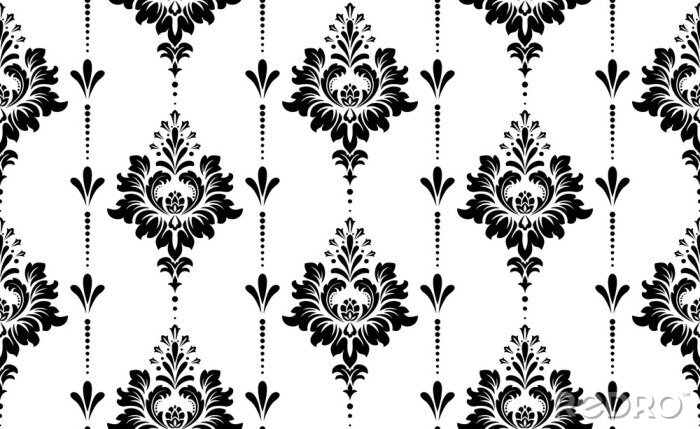 Behang Wallpaper in the style of Baroque. Seamless vector background. White and black floral ornament. Graphic pattern for fabric, wallpaper, packaging. Ornate Damask flower ornament