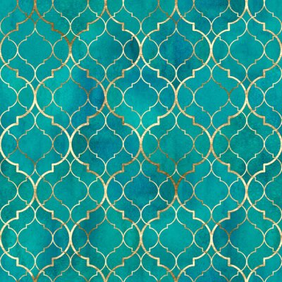 Behang Watercolor abstract geometric seamless pattern. Arab tiles. Kaleidoscope effect. Watercolour vintage mosaic texture