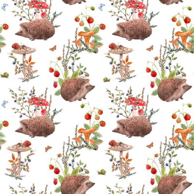 Behang Watercolor autumn forest pattern