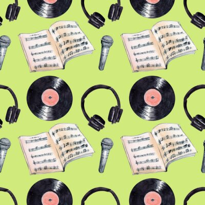 Behang Watercolor background picture Retro music