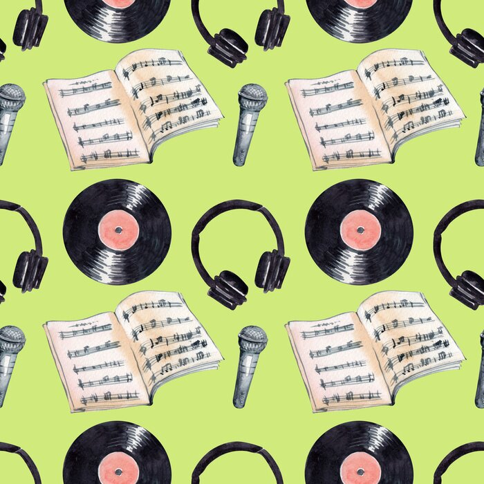 Behang Watercolor background picture Retro music