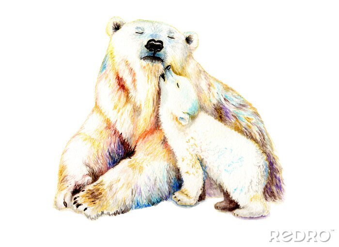 Behang watercolor bear with a baby