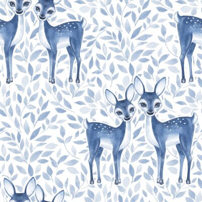 Behang Watercolor bloemenpatroon met reekalfjes