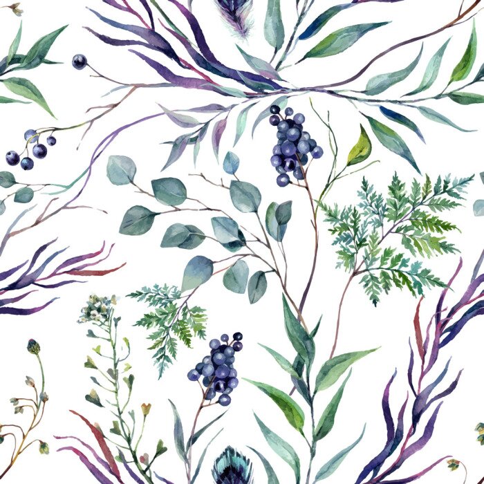 Behang Watercolor Botanical Greneery Pattern