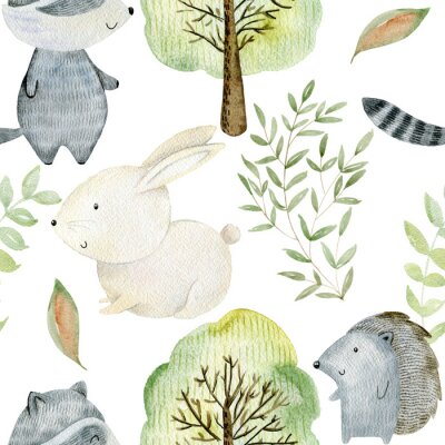 Behang Watercolor forest pattern.