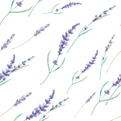 Behang Watercolor lavendel naadloos patroon. Hand getrokken bloemen het herhalen patroon. Behang van de lente met bloemen op een witte achtergrond