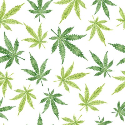 Behang Watercolor marihuana bladeren naadloze patroon. Vector cannabis achtergrond.