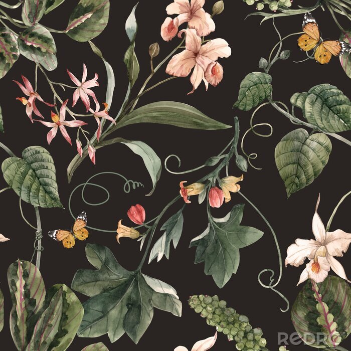Behang Watercolor tropical seamless pattern