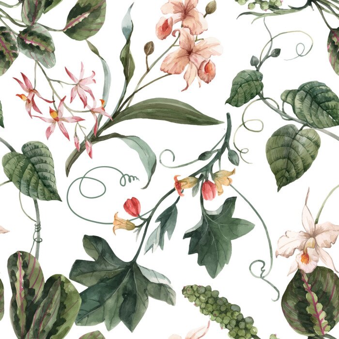 Behang Watercolor tropical seamless vector pattern