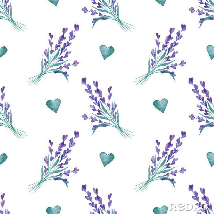 Behang Watercolor vector patroon met lavendel. Hand schilderij. Naadloos patroon voor stof, papier en andere print en web-projecten.
