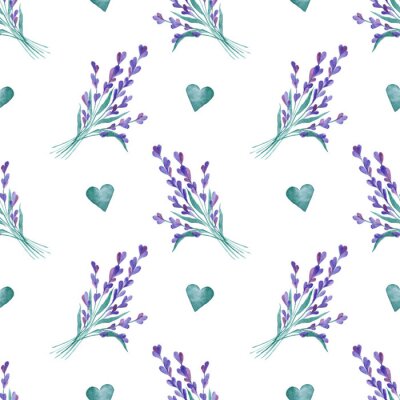 Behang Watercolor vector patroon met lavendel. Hand schilderij. Naadloos patroon voor stof, papier en andere print en web-projecten.