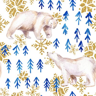 Behang Watercolor winter naadloze patroon met abstracte elementen.