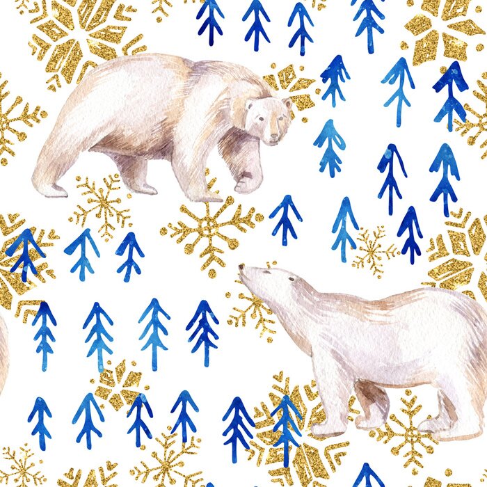 Behang Watercolor winter naadloze patroon met abstracte elementen.