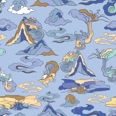 Behang Watervallen tussen bergformaties