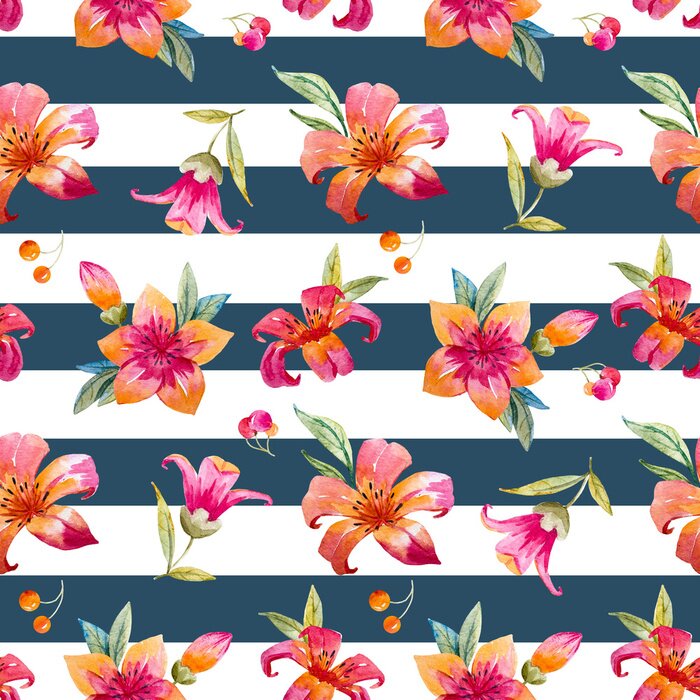 Behang Waterverf bloemenpatroon