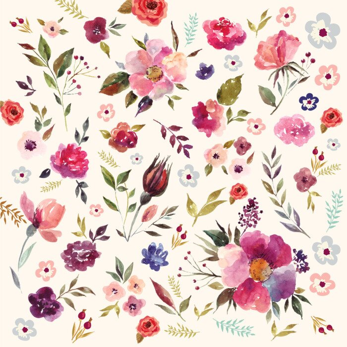 Behang Waterverf bloemenpatroon