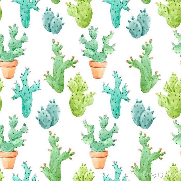 Behang Waterverf cactus patroon