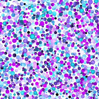 Behang Waterverf confetti naadloos patroon. Handgeschilderde briljante cirkels. Waterverf confetti cirkels. Blauw verspreid cirkels patroon. 19.