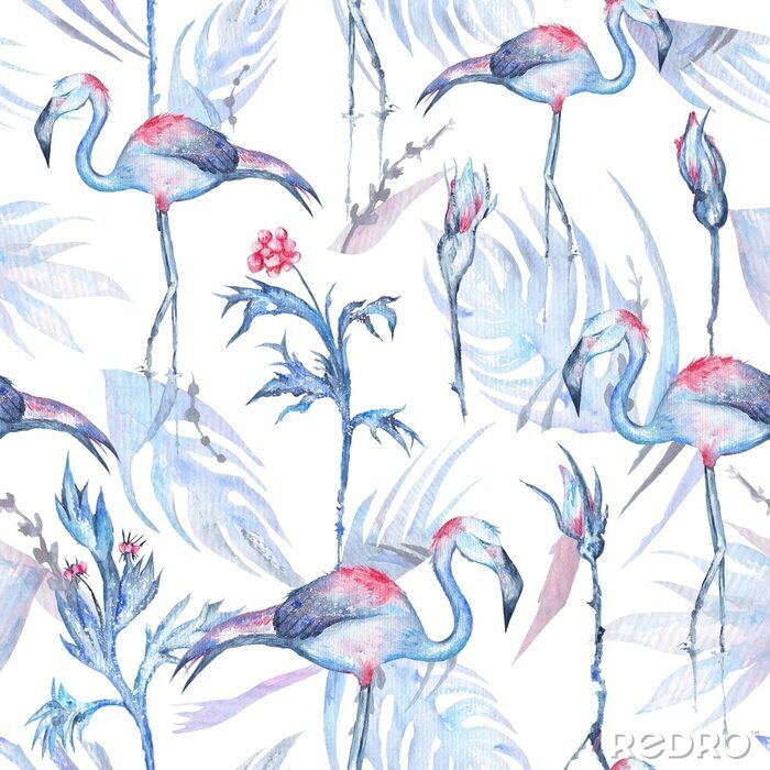Behang Waterverf Flamingo Patroon