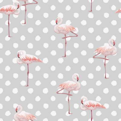 Behang Waterverf flamingo's en stippen