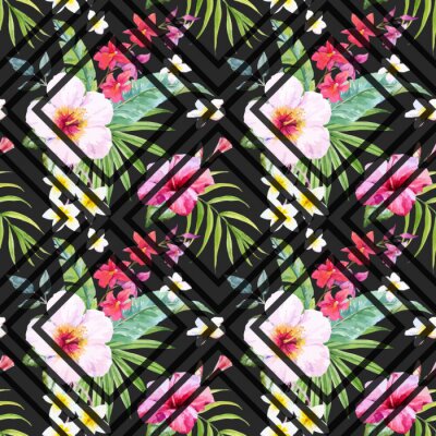 Behang Waterverf het tropische bloemmotief