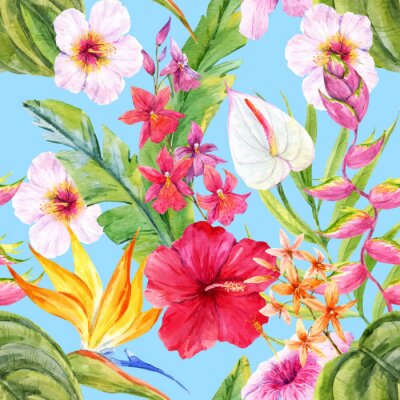 Behang Waterverf het tropische bloemmotief