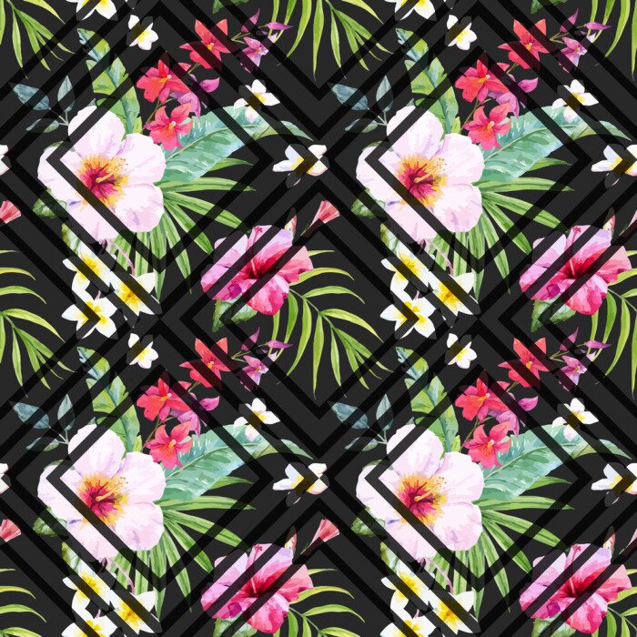 Behang Waterverf het tropische bloemmotief