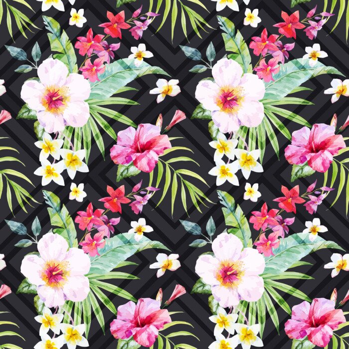 Behang Waterverf het tropische bloemmotief