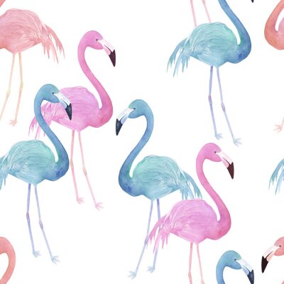 Behang Waterverf naadloos patroon met flamingo. Hand getekende illustratie