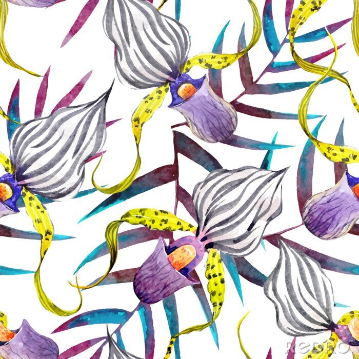 Behang Waterverf orchidee bloemen tropisch vector patroon