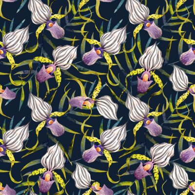 Behang Waterverf orchidee bloemen tropisch vector patroon