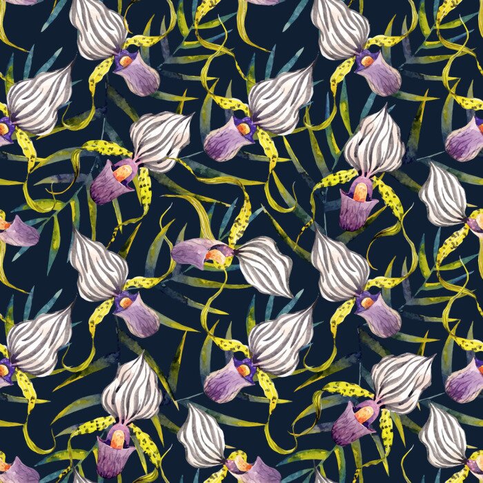 Behang Waterverf orchidee bloemen tropisch vector patroon