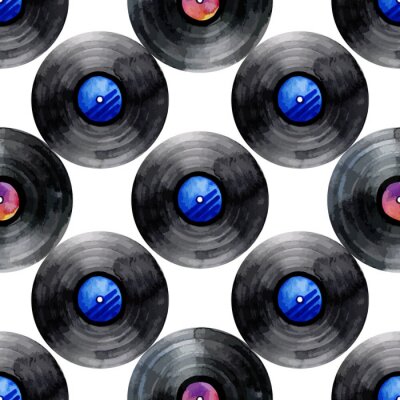 Behang Waterverf vinyl records patroon