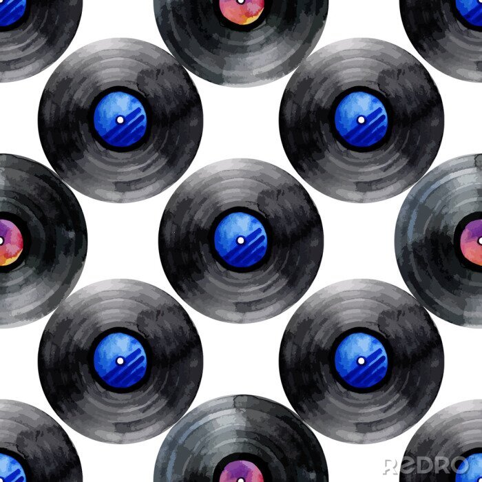 Behang Waterverf vinyl records patroon