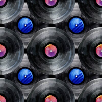 Behang Waterverf vinyl records patroon