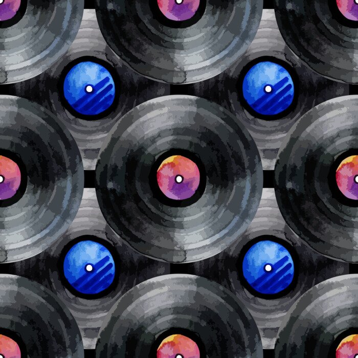 Behang Waterverf vinyl records patroon