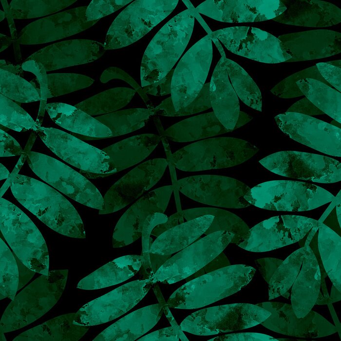 Behang Waterverfbladeren op een donkere achtergrond