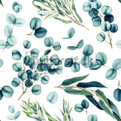 Behang Waterverfbladeren op een witte achtergrond