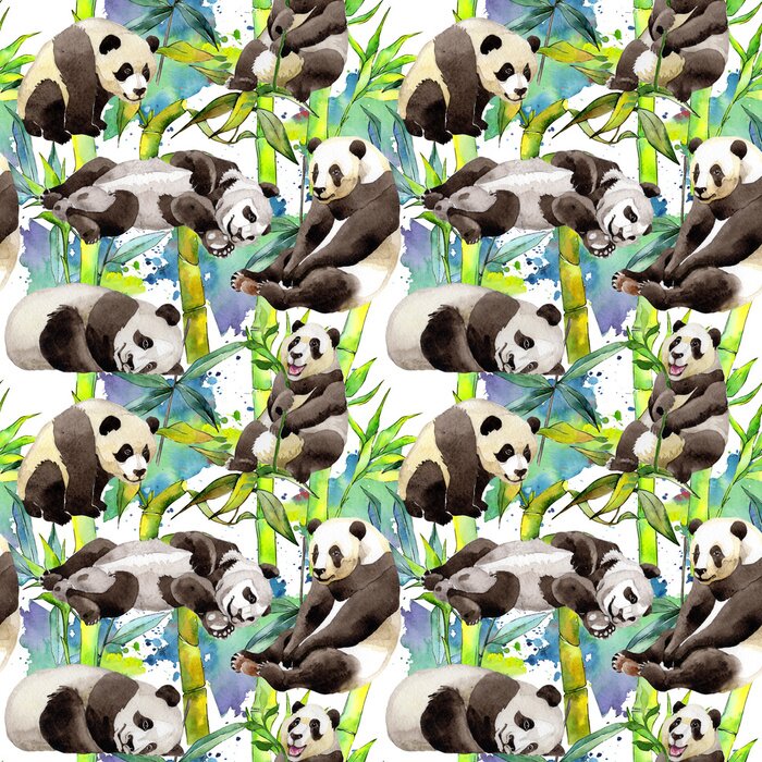 Behang Waterverfpanda's in een bamboebos